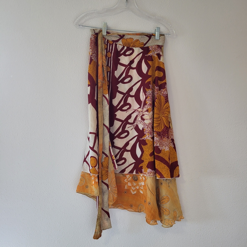 Bohemian Wrap Skirt in Mustard, Maroon & Cream